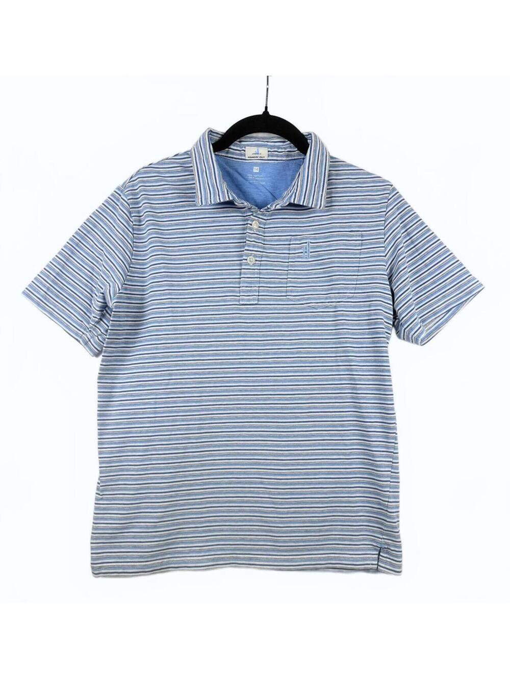 Johnnie-O Boys Original 4-Button Polo Blue Striped Pocket Size 14